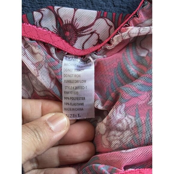 Red Lace Sheer Mesh Floral Slip Dress Chemise Babydoll Dress Gown LARGE Feminine - Picture 6 of 7